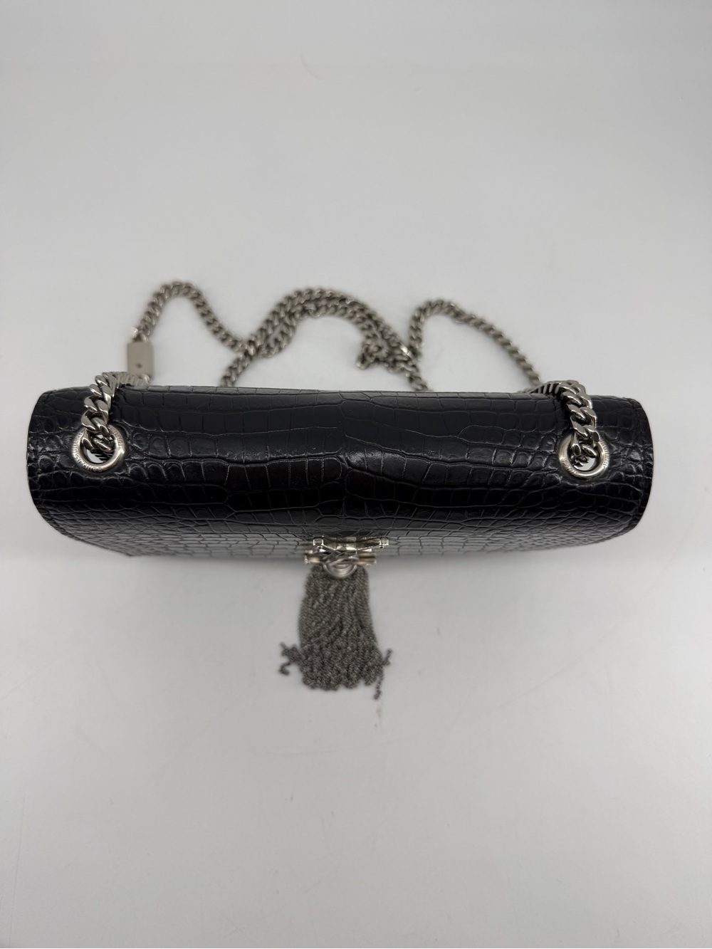 Saint Laurent Kate Monogramme Black Croc-Embossed Leather Bag with Tassel - Picture 3 of 11